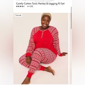 Torrid Lane Bryant Cotton Tunic Henley & Legging PJ Set - Red Fair Isle